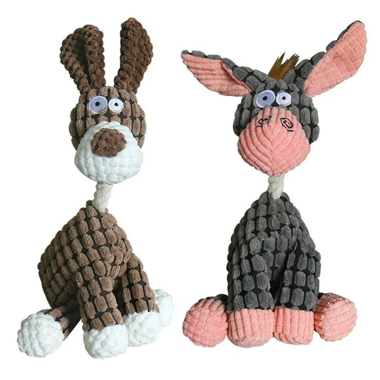 Woody, Hugo, and Rusty - the perfect trio of plush corduroy dog chew toys