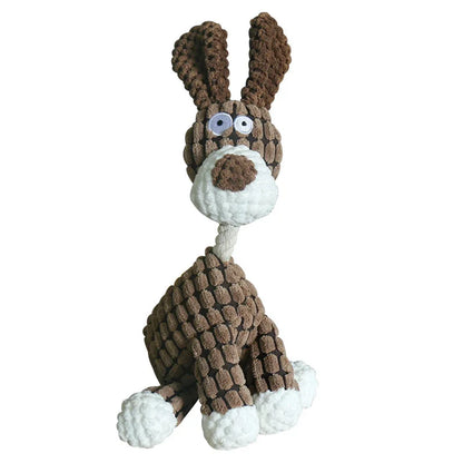 Woody, Hugo, and Rusty - the perfect trio of plush corduroy dog chew toys